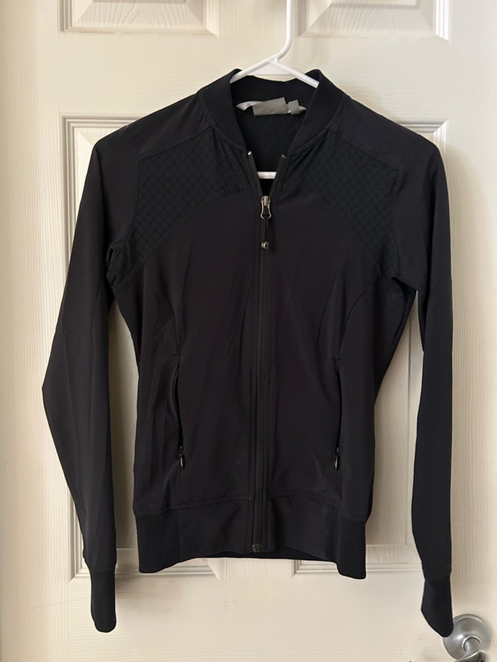 Athleta Black Quilted-Shoulder Bomber Jacket